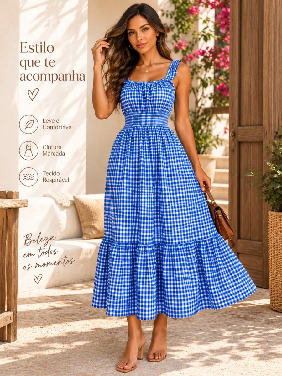 Vestido Midi Tomara que Caia com Saia em Camadas - La Lecce