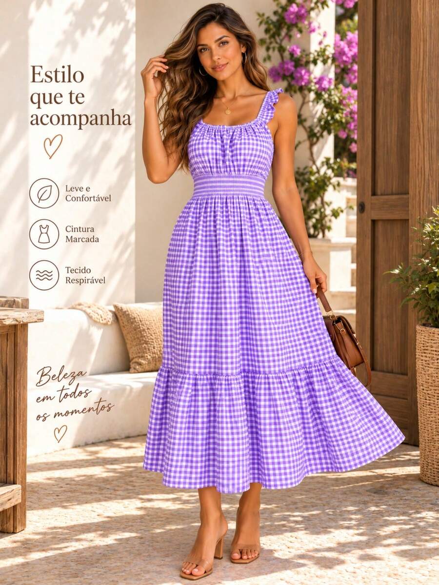 Vestido Midi Tomara que Caia com Saia em Camadas - La Lecce