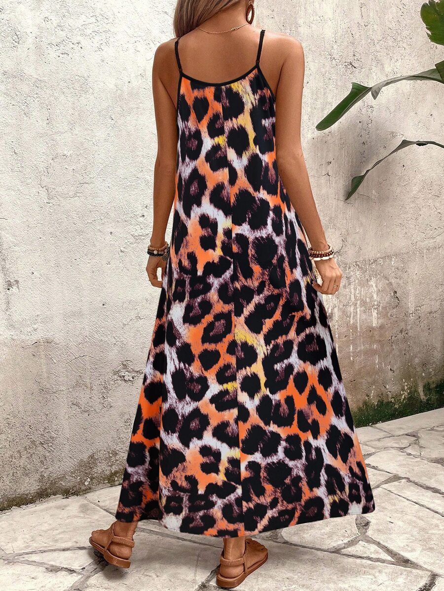 Vestido Longo Estampa de Leopardo com Costas Abertas - La Lecce