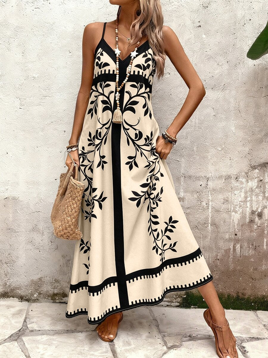 Vestido Longo Estampa de Onça com Alças Finas