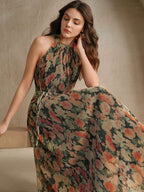 Vestido Longo Floral Frente Única com Cinto - La Lecce