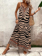 Vestido Longo Estampa de Onça com Alças Finas - La Lecce