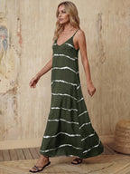 Vestido Longo de Malha com Estampa de Folhas de Coqueiro