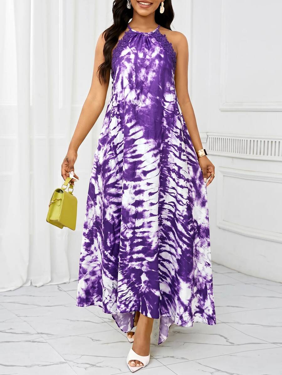 Vestido Maxi Frente Única com Laço e Bainha Assimétrica