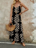 Vestido Longo de Malha com Estampa de Folhas de Coqueiro