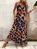 Vestido Longo Estampa de Leopardo com Costas Abertas - La Lecce