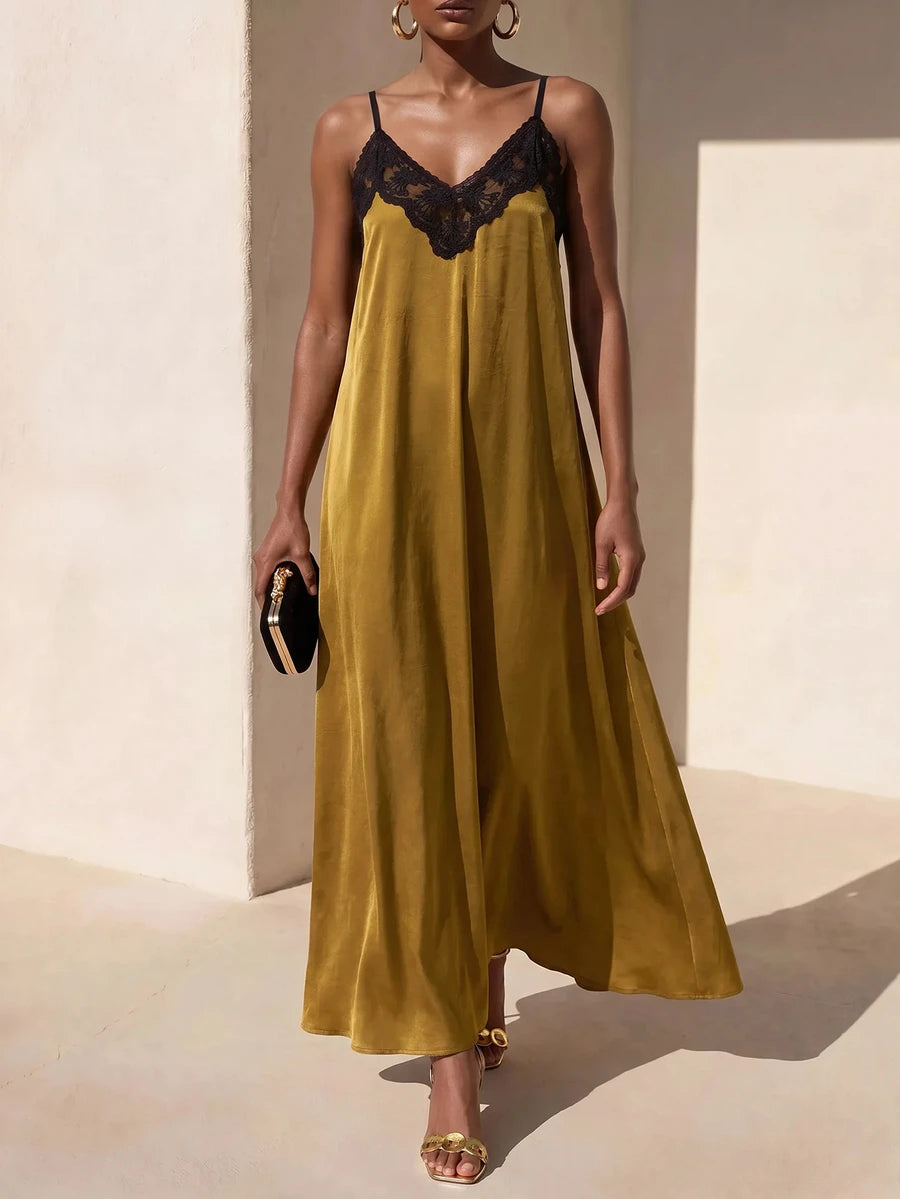 Vestido Longo Solto de Alças Finas com Babado - La Lecce