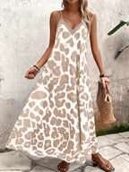 Vestido Longo Estampa de Leopardo com Costas Abertas - La Lecce