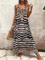 Vestido Longo Estampa de Onça com Alças Finas