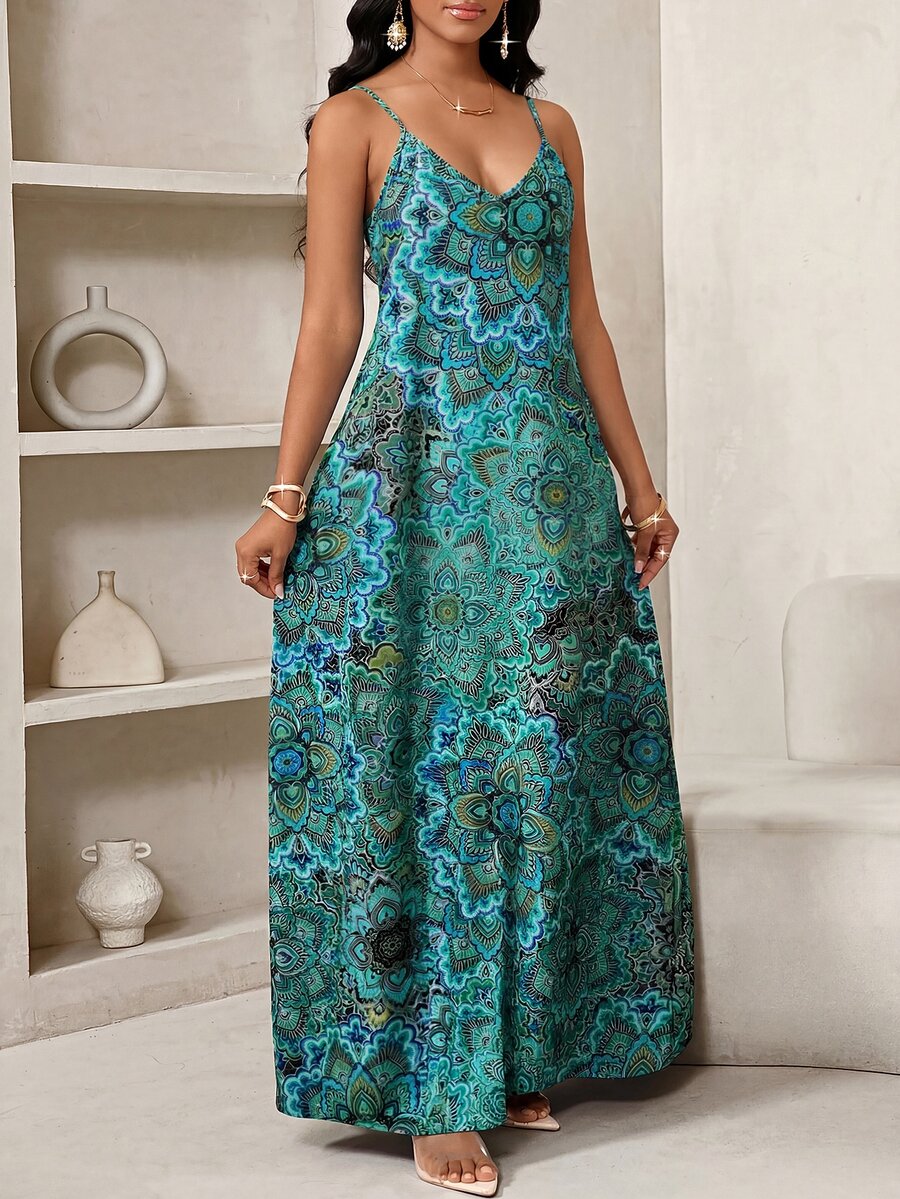Vestido Longo Floral Decote V com Aplicação de Rosa 3D