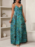 Vestido Longo Floral Decote V com Aplicação de Rosa 3D