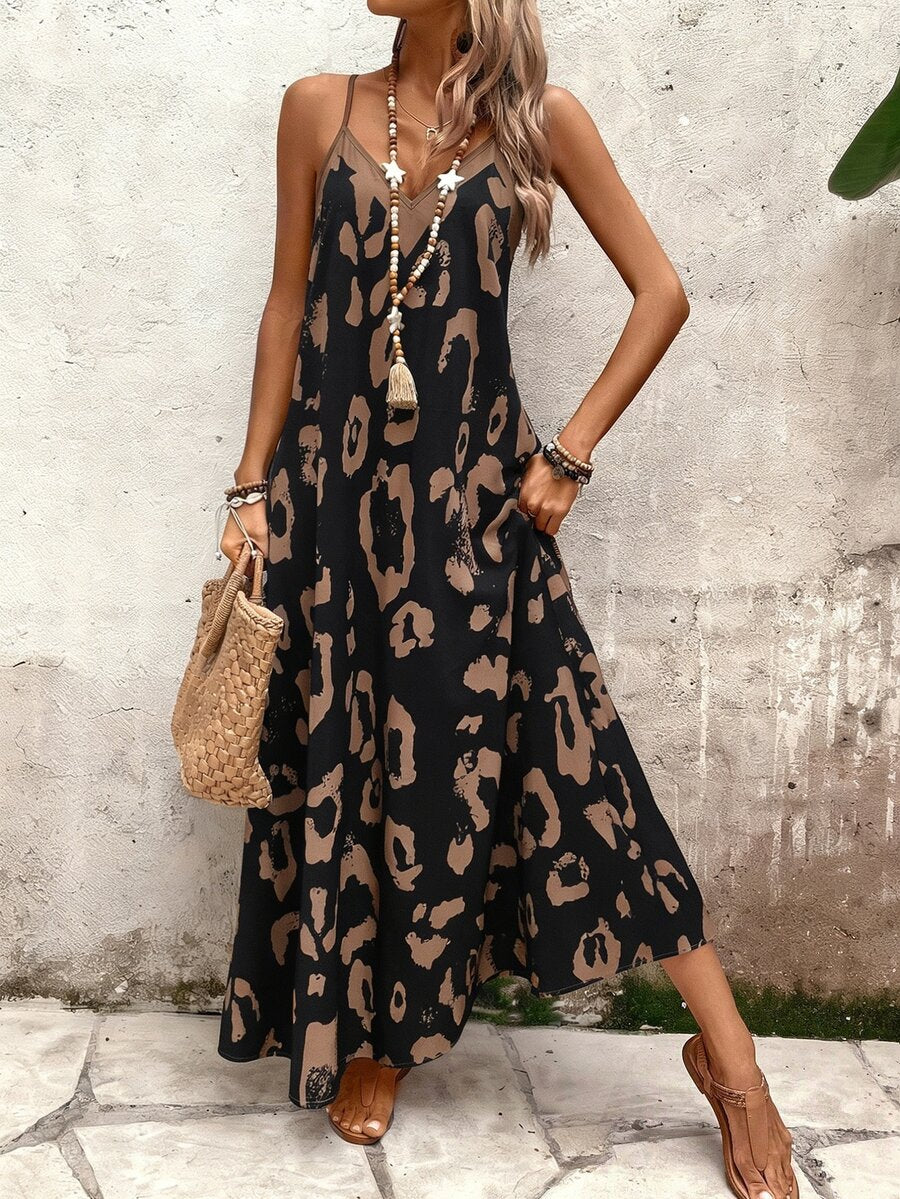 Vestido Longo Estampa de Leopardo com Costas Abertas - La Lecce