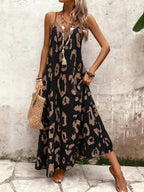 Vestido Longo Estampa de Leopardo com Costas Abertas - La Lecce