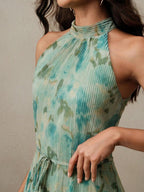 Vestido Longo Floral Frente Única com Cinto - La Lecce