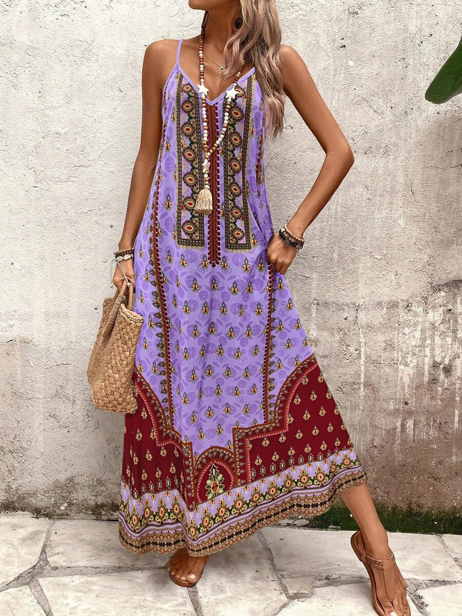 Vestido Longo Estampa de Onça com Alças Finas