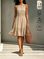 Vestido Curto Frente Única com Babado e Laço