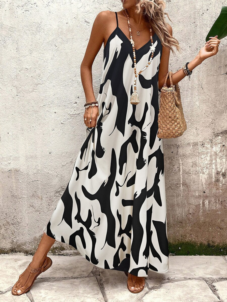 Vestido Longo Estampa de Leopardo com Costas Abertas - La Lecce