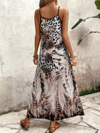 Vestido Longo Estampa de Leopardo com Costas Abertas - La Lecce