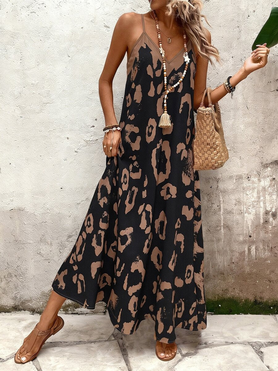 Vestido Longo Estampa de Leopardo com Costas Abertas - La Lecce