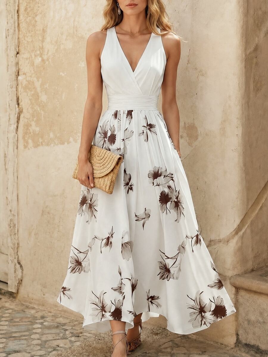 Vestido Longo Boho com Decote V e Estampa Patchwork - La Lecce