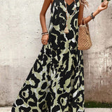 Vestido Longo Estampa de Leopardo com Costas Abertas