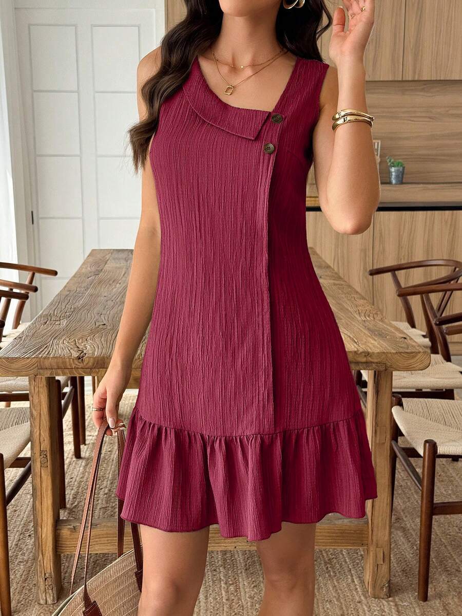 Vestido Midi Bata com Gola Assimétrica e Botões - La Lecce