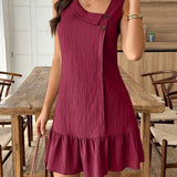 Vestido Midi Bata com Gola Assimétrica e Botões