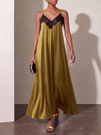 Vestido Longo Solto de Alças Finas com Babado - La Lecce