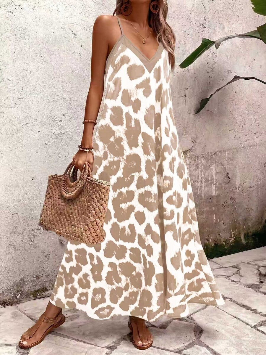 Vestido Longo Estampa de Leopardo com Costas Abertas - La Lecce