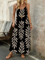 Vestido Longo de Malha com Estampa de Folhas de Coqueiro - La Lecce