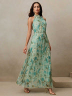 Vestido Longo Floral Frente Única com Cinto - La Lecce