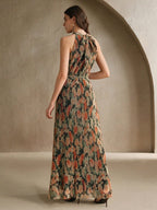 Vestido Longo Floral Frente Única com Cinto - La Lecce