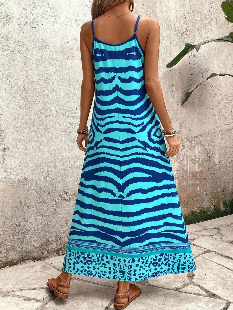 Vestido Longo Estampa de Onça com Alças Finas