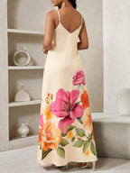 Vestido Longo Floral Decote V com Aplicação de Rosa 3D