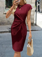 Vestido Midi de Algodão com Detalhe Torcido e Manga Curta - La Lecce