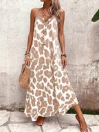 Vestido Longo Estampa de Leopardo com Costas Abertas - La Lecce