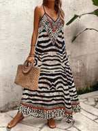 Vestido Longo Estampa de Onça com Alças Finas
