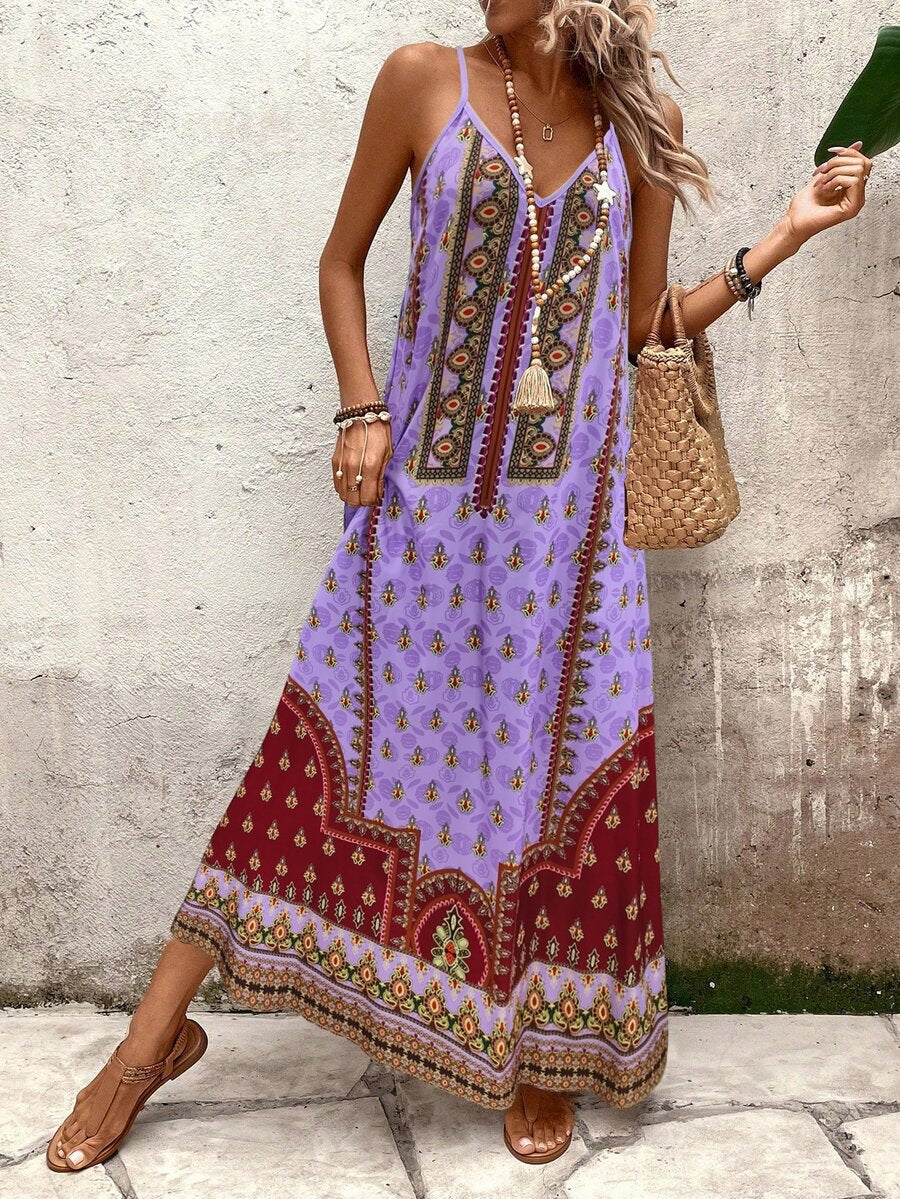 Vestido Longo Estampa de Onça com Alças Finas