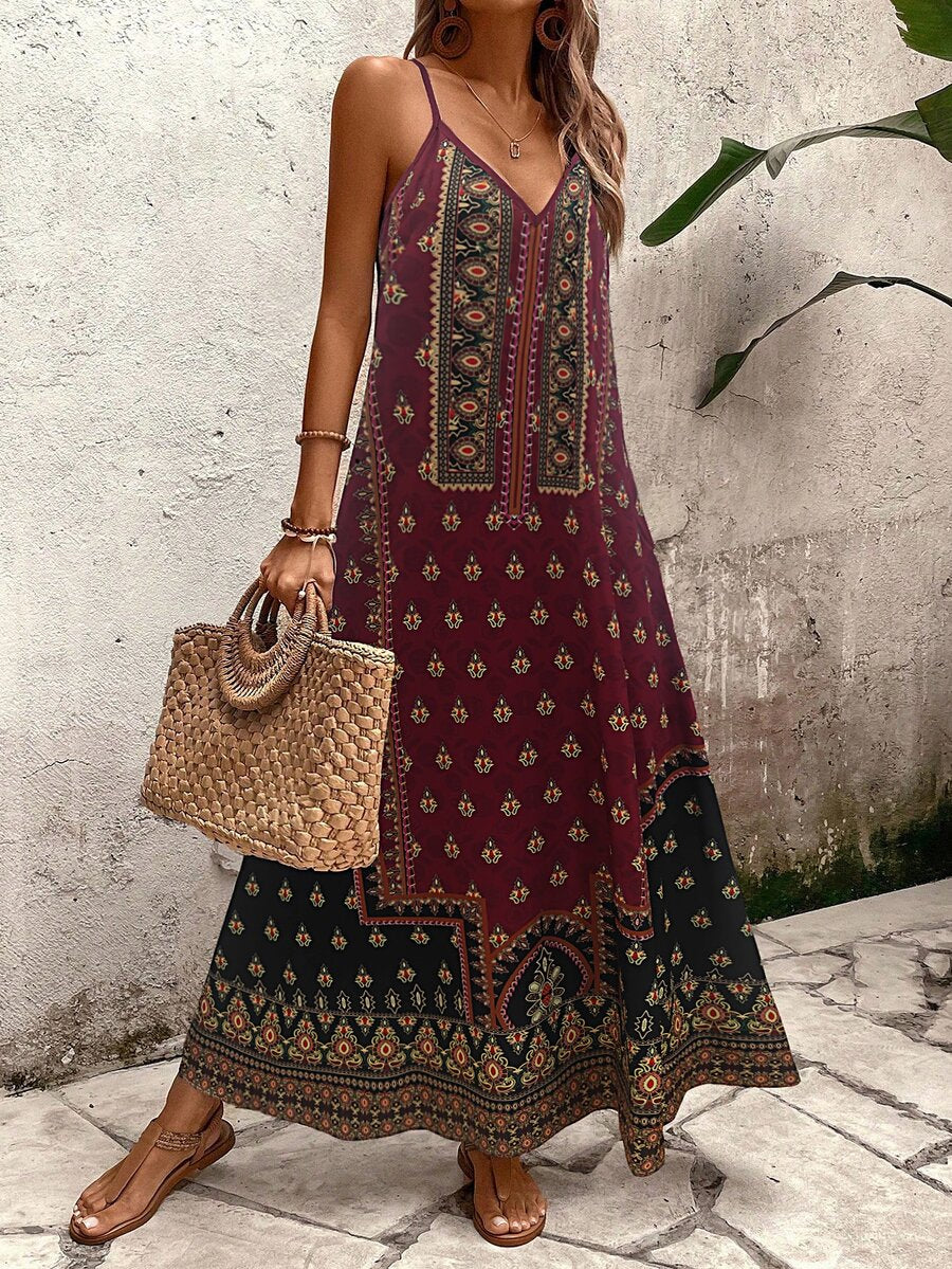 Vestido Longo Estampa de Onça com Alças Finas