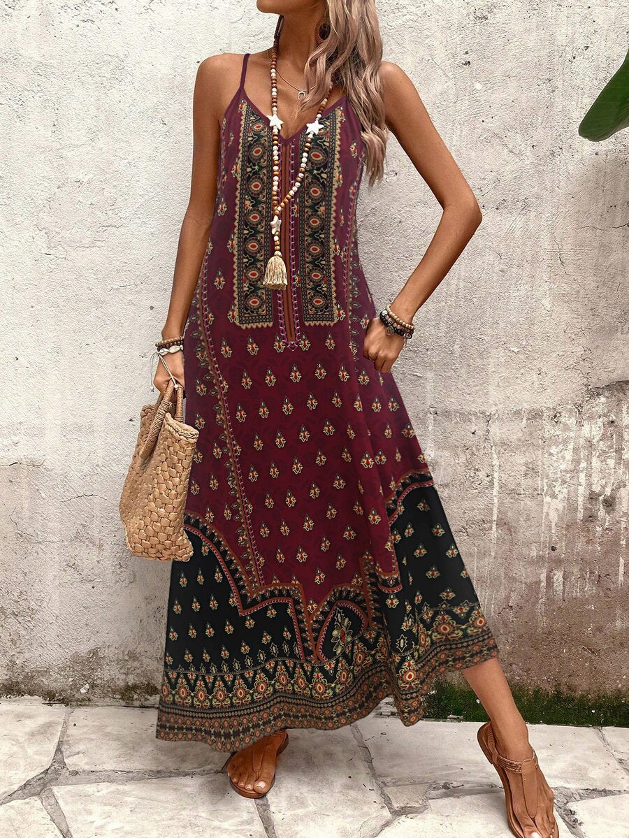 Vestido Longo Estampa de Onça com Alças Finas