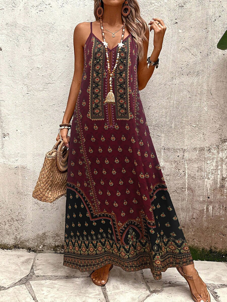 Vestido Longo Estampa de Onça com Alças Finas