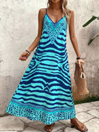 Vestido Longo Estampa de Onça com Alças Finas