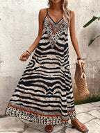 Vestido Longo Estampa de Onça com Alças Finas