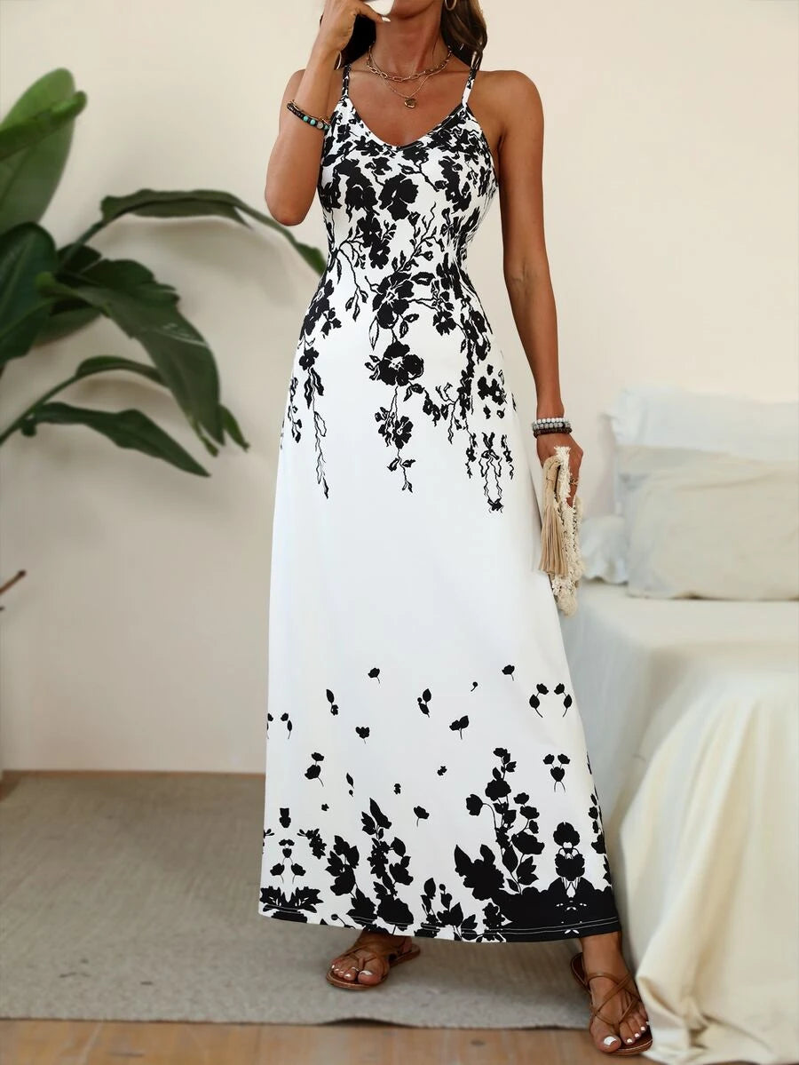 Vestido Longo Boho de Alças Finas com Bainha Assimétrica - La Lecce