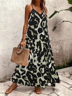 Vestido Longo Estampa de Leopardo com Costas Abertas - La Lecce
