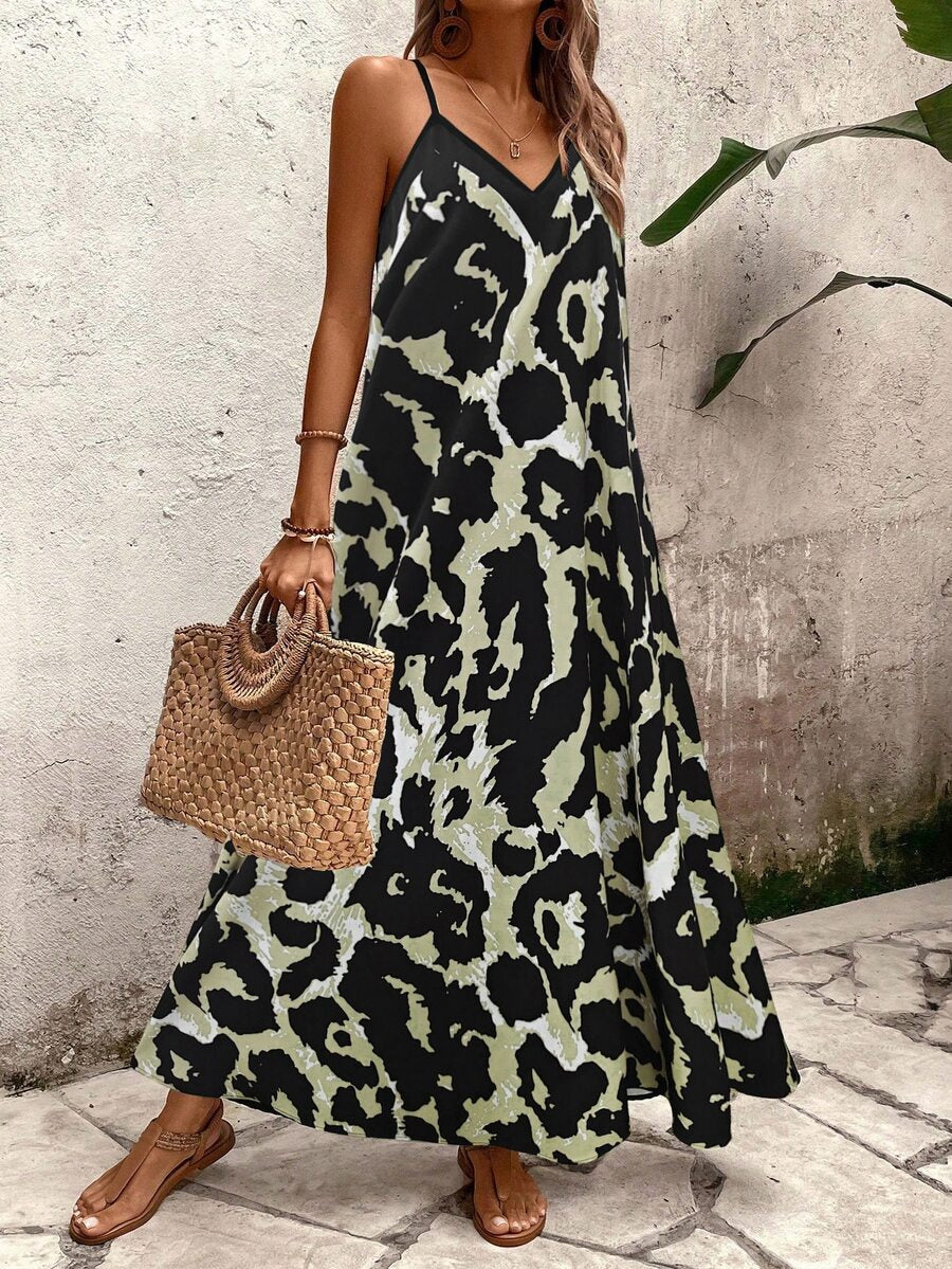 Vestido Longo Estampa de Leopardo com Costas Abertas - La Lecce