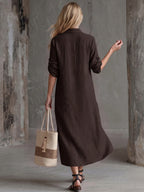 Vestido Saída de Praia Chemise Midi com Botões e Manga Dobrável - La Lecce