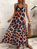 Vestido Longo Estampa de Leopardo com Costas Abertas - La Lecce