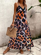 Vestido Longo Estampa de Leopardo com Costas Abertas - La Lecce