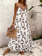 Vestido Longo Estampa de Onça com Alças Finas - La Lecce